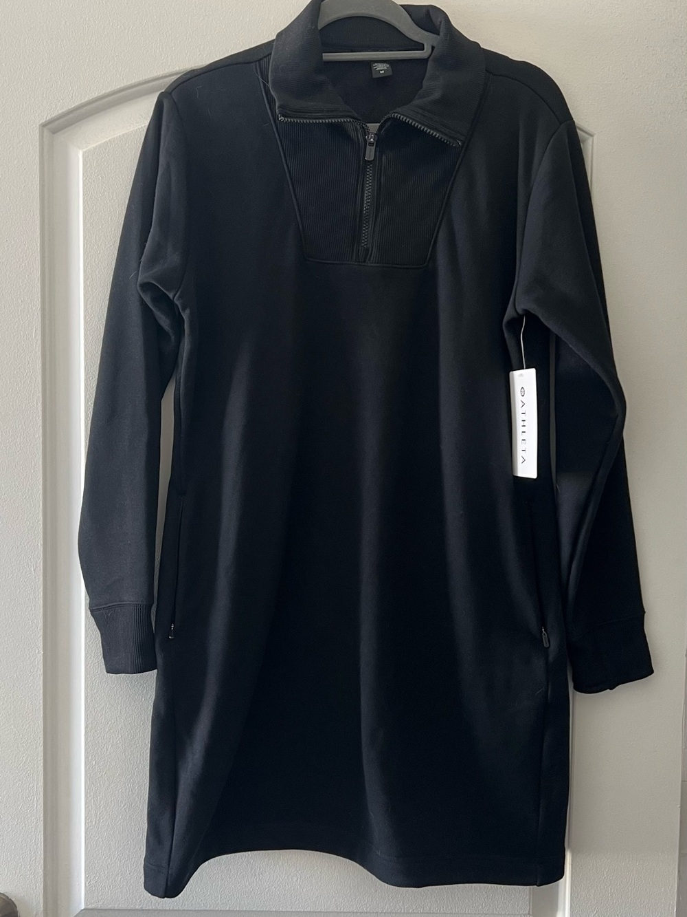 Athleta Cozy Karma Black Quarter-Zip Long Sleeve Dress